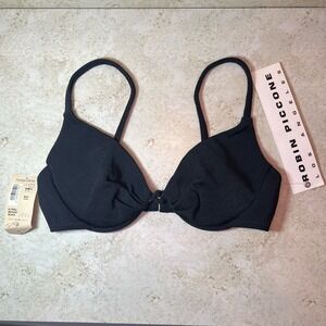 NWT Vintage Robin Piccone Bikini Top Women's Size 12 Black Padded Made In USA
